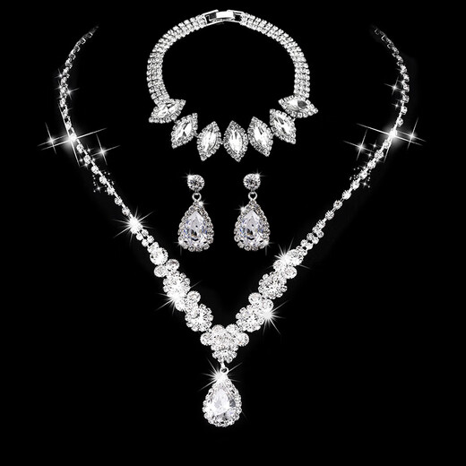 
ShiJUN (SHIJUN) Bridal Jewelry Wedding Jewelry Set Three-piece Set Brightening Rhinestone Zircon Angel Tears Drop Necklace Earrings 501+838 Necklace Earrings Bracelet