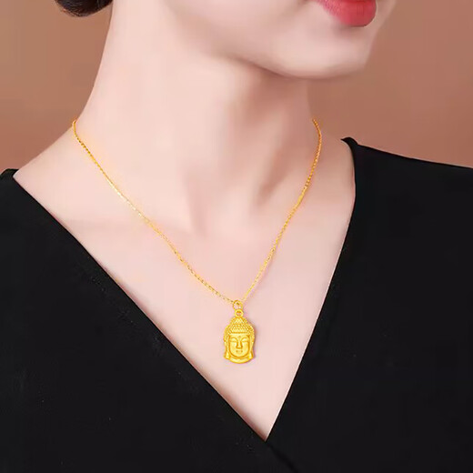 Buddha head pendant in the middle, solid silver necklace for men and women, gold-wrapped silver Tathagata Buddha statue, eternal peace for couples, small Buddha head pendant (red rope necklace), gold about 0.3g