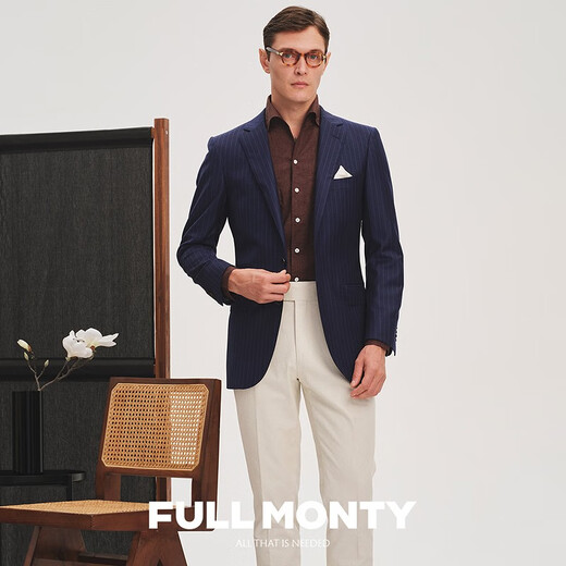 
FULL MONTY pure wool suit jacket for men casual navy striped single west business suit top (double) navy blue 1209 42
