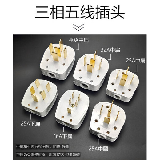 Three-phase five-wire 16A/25A/32A/40A air conditioning plug 86 type five-hole 380V power supply wall concealed socket five-wire 25A plug (medium flat)