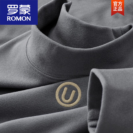 
ROMON [heat storage and warmth] Half-high neck velvet base shirt for men 2024 autumn and winter new style grinding long-sleeved T-shirt top Black 6630 L 120-132Jin [Jin equals 0.5 kg]
