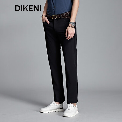 迪柯尼（DIKENI）【高端针织】轻奢男装新品简约百搭四面弹0压休闲裤 黑色 32 80A