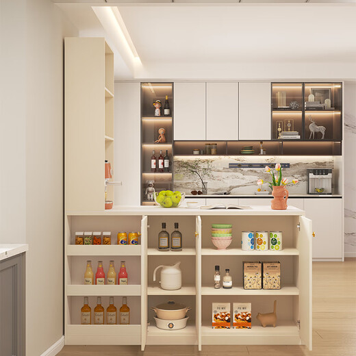 Qiangxiang Cream Style Slate Sideboard Dining Table Integrated Bar Kitchen Storage Island Table Partition Cabinet Small Apartment G259 Style 1 (Stone Table Top) 2000*600*2300