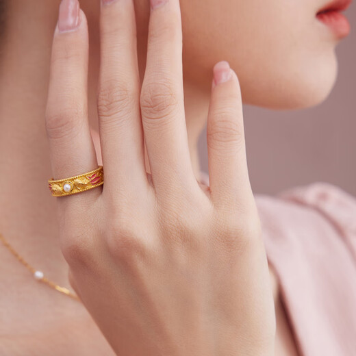 Soinlove Honigpulver Gold zehn Meilen rotes Make -up -Fische spielen Pearl Koi Golden Pearl Ring Frauengeburtstagsgeschenk Fische spielen Pearl Koi Ring VR1289 Nr. 10