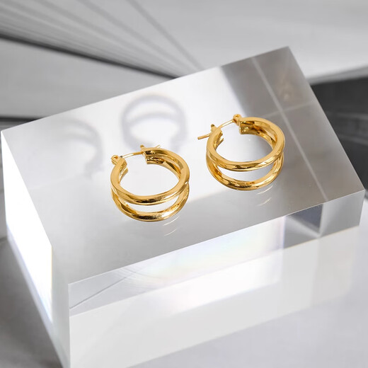 Erli 18K gold double-layer metal hoop earrings for women 2024 new color gold gold color temperament ear buckle earrings ins gold color