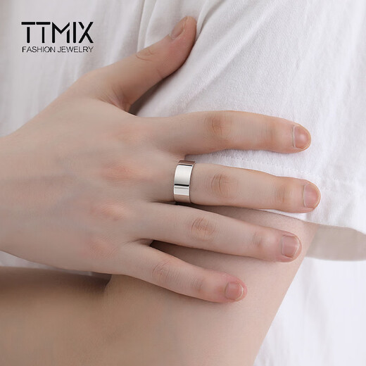 TTMIX platinum ring PT950 smooth plain ring platinum wide face simple men's style or trendy style for boyfriend 15# 9.7-9.9g width about 8.0mm