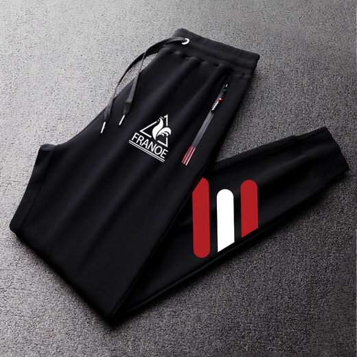 Le coq sportif French big cock casual sports pants for men in spring, autumn and winter new fashion versatile running leggings long pants navy plus velvet flat-footed sweatpants red and white three stripes L size recommended 120-140Jin Jin equals 0.5 kg