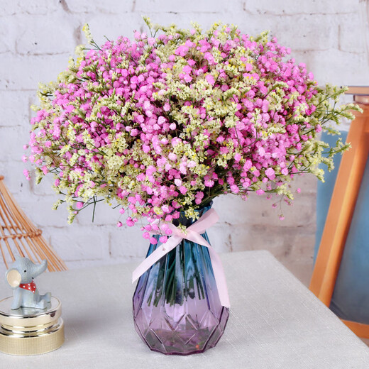 AIMAN Gypsophila Natural Dried Flower Bouquet Ins Internet Celebrity Birthday New House Decorative Ornaments Air-Dried Real Flower Arrangements Home Furnishings Purple Gypsophila + Citrine Without Vase