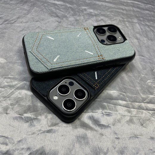 梵皓伊 小众设计口袋插卡式卡包适用iphone14promax手机壳苹果15pro极简牛仔布13/12pro保护壳高级感男女 高级黑-插卡式牛仔 iPhone15Pro