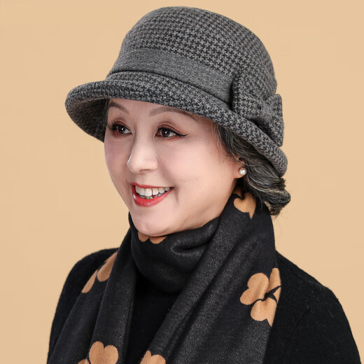 千姿娇媚（QIANZIJIAOMEI）中老年帽子女秋冬季妈妈休闲渔夫帽毛呢礼帽加厚奶奶老人 酒红色 均码 56-58