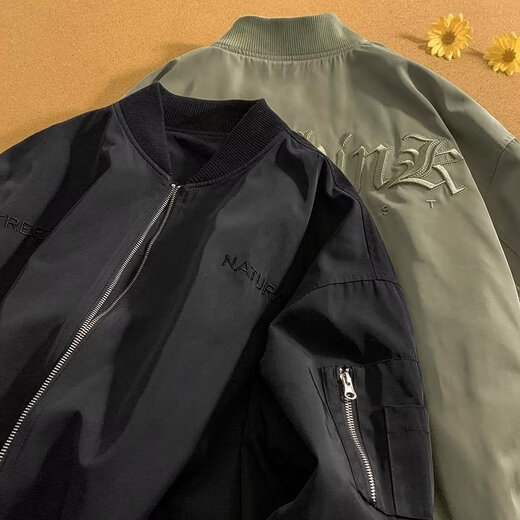 简方位美式街头复古棒球服男春秋新款小众设计感潮牌宽松飞行员夹克外套 乐淘淘-7374灰色 M