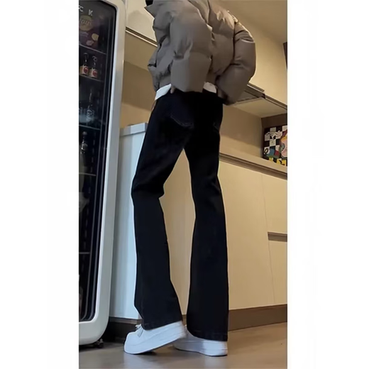7家优品微喇黑色牛仔裤男士夏季款美式高街宽松休闲直筒修身长裤子男 DFFS-701纯黑色 L