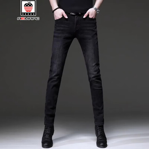 AEMAPE/American Apple Spring and Autumn High-end Jeans Men's Middle-aged Korean Style Business Casual Small Feet Pants Men's Elastic 1049 Gray 28 [Suggested 90-100Jin [Jin equals 0.5 kg]]