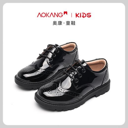 Aokang boys' leather shoes soft sole non-slip spring and autumn new performance black boys British style student children's shoes big children's shoes