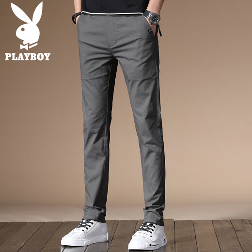 PLAYBOY Casual Pants Men's Autumn and Winter Pants Men's Korean Slim Fashion Small Feet Solid Color Business Men's Pants Gray 32