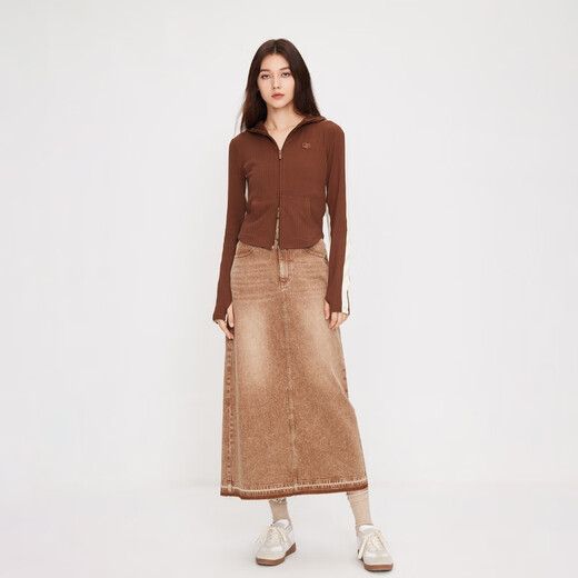 ONLY秋冬通勤风时尚连帽拼接短款开衫卫衣女|12349R008 E11 焦棕色 M 165/84A