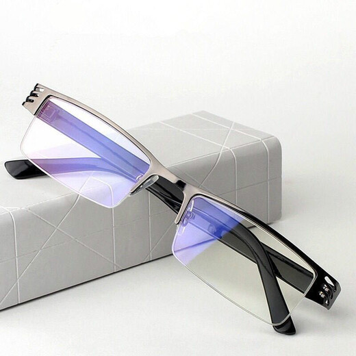 New flat glasses for men and women, ultra-light half-frame myopia glasses frame, HD anti-blue light, degree finished myopia, metal glasses (anti-blue light) 350 degrees