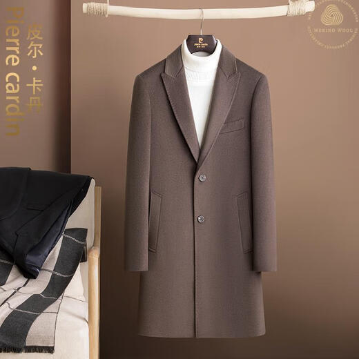 皮尔卡丹（pierre cardin）戗驳领羊毛大衣男中长款冬季新款商务西装领羊毛绒呢子风衣外套男 雅黑色[桑蚕丝羊毛] 190/104A