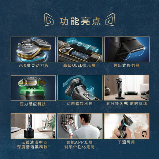 
Philips (PHILIPS) electric shaver brand new SkinIQ Ji Neng Technology AI Intelligent Glowing Shaving Honeycomb 9 Series S9933 [Honeycomb 9 Series Pro + Year of Dragon Gift Box] S9889 Gift Box Pack