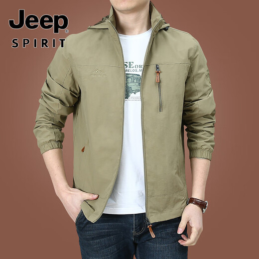 Jeep (JEEP) outdoor men's jacket autumn and winter 24 new middle-aged men's autumn clothes top plus velvet jacket men's spring and autumn thick plus velvet 9898 military green style XL
