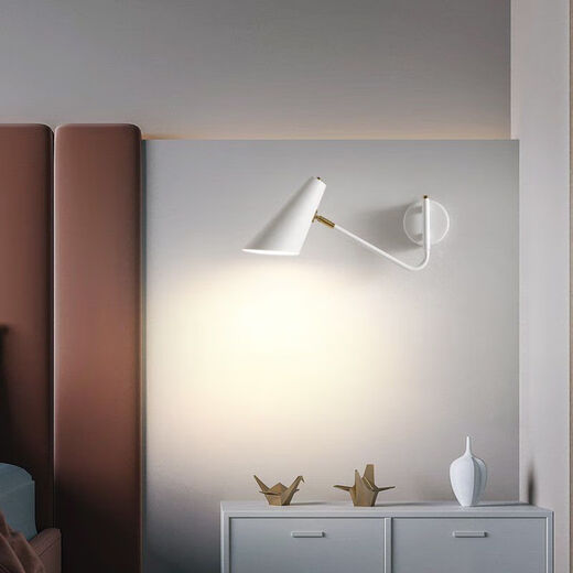Runhuanian wall lamp bedroom bedside lamp creative with switch desk eye protection wall lamp light luxury swing arm rotating white wall lamp simple white without light source