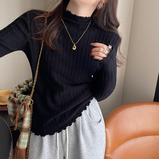 Yu Zhaolin white bottom shirt for women, half turtleneck sweater, ear-trimmed sweater, autumn and winter top