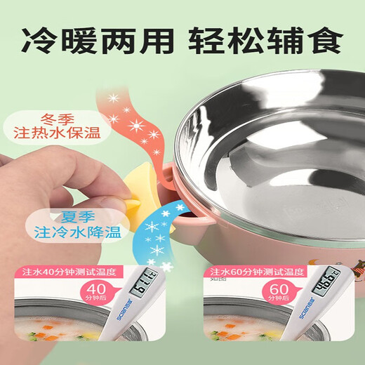 Yoshida Kumori baby food supplement tool baby bowl spoon set anti-fall silicone food supplement spoon full set of newborn rice paste tableware 400ml green insulation bowl + suction cup