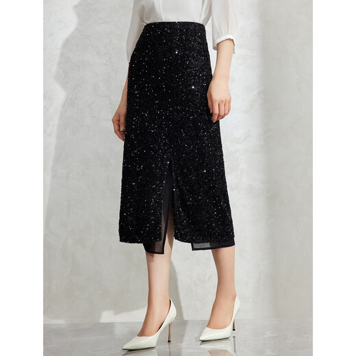 
Pink blue wardrobe 2024 autumn new luxury shiny and noble beads light workplace skirt for women 5A3Q698 ink black 2XL