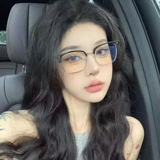 Jingzhu Pi handsome and gentle half-frame myopia glasses science and engineering male student anti-blue black warrior large frame flat light mirror can be matched with degrees Frosted black 0-degree anti-blue flat light mirror