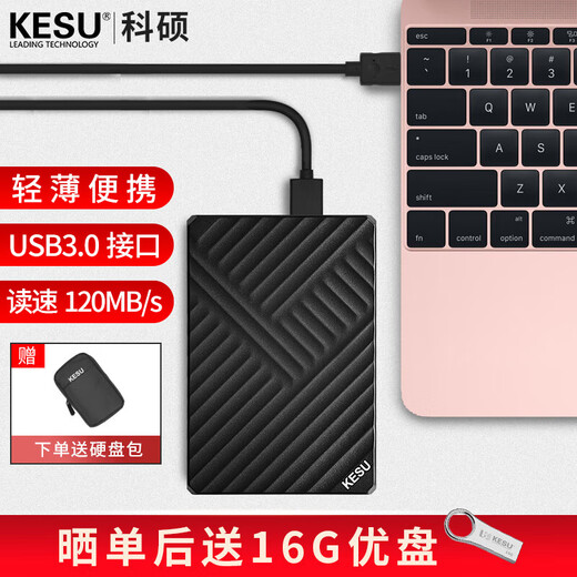 科硕（KESU）移动硬盘USB3.0高速存储手机笔记本电脑连接外接机械硬盘大U盘 1TB+硬盘包 K205-魅力黑