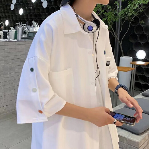 Kaduton 7-quarter sleeve shirt men's summer thin fashion brand design loose half-sleeved shirt dk uniform top casual jacket white 2XL