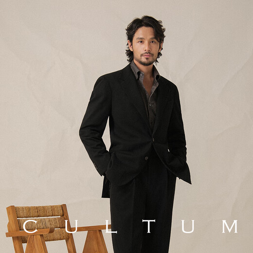 CULTUM high weight double brushed autumn Italian Naples suit men's business casual formal two-piece suit dark gray single suit 5XL (56B)