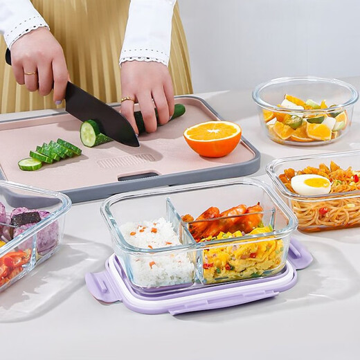 
Xinmeiya Microwave lunch box Student lunch box Separate lunch box Bento box Glass fresh box Insulation bag with lunch box Office worker Yanlan + tableware set-Sanpe 1050ml
