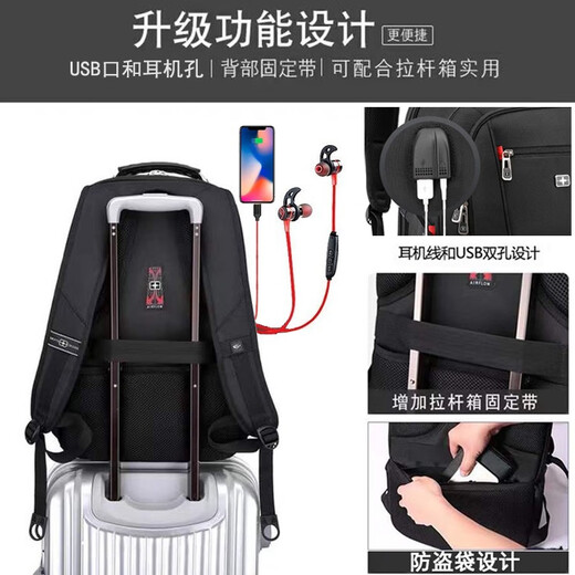 SWIGOR Swiss Backpack Men's Large Capacity Junior High School School Bag Swiss 16-inch Men's Computer Bag Business Travel Backpack Black (18-inch)