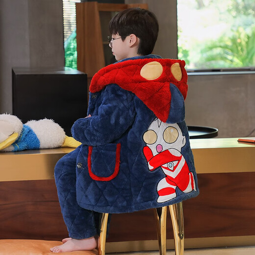 YouGang Children's Pyjamas Jungen im Herbst und Winter verdickte Koralle Samt dreischichtige Baumwolljacke Flanell Baby Home Kleidung LDR9922 Baumwoll Pikachu 120 cm (12 Größen empfohlene Höhe 115-125)