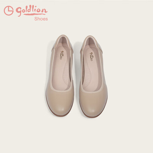 金利来（goldlion）女鞋坡跟皮鞋时尚圆头牛皮浅口一脚蹬单鞋女 G662320016杏色38