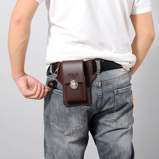 Dixing (DIXING) New Upgraded Mobile Phone Waist Bag Men's Construction Site Work Mobile Phone Leather Case Can Hold Cigarette Cases, Hang Keys and Wear Belts Upgraded Mobile Phone Bag + Cigarette Bag + Hook Brown