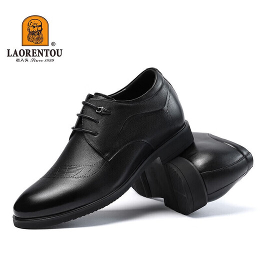 老人头（LAORENTOU）皮鞋男士头层牛皮鞋商务休闲正装鞋小码隐形内增高鞋 130362 黑40