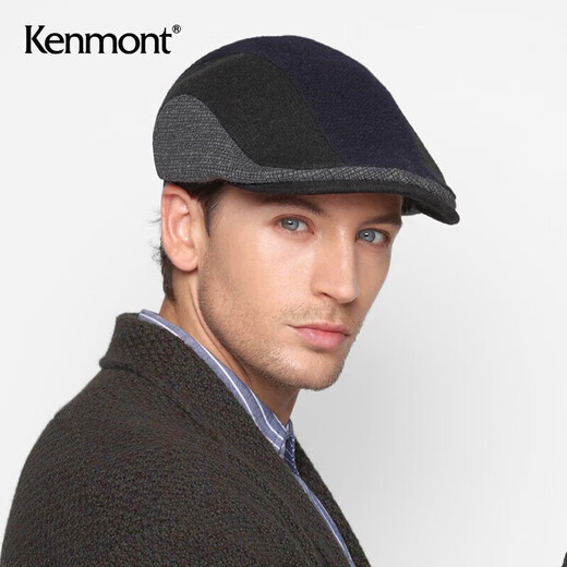 Kenmont autumn and winter men's retro short-brimmed woolen splicing beret fully sealed warm wool hat km-5144