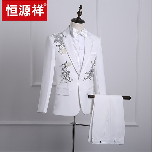 Hengyuanxiang new performance clothing men's adult suit singer host costume stage chorus emcee performance dress black top + pants with tie 180/92A XL weight 160Jin Jin equals about 0.5 kg