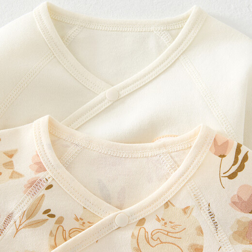 童泰（TONGTAI）婴儿和服半背衣纯棉四季0-3个月新生儿衣服宝宝居家上衣2件装 黄色（双层护肚款） 52 码(建议0-2个月身高50-55cm)