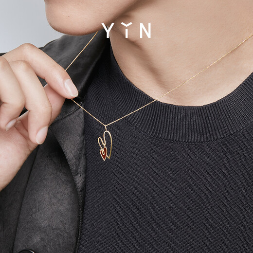 YIN Hot Heart Double Hot Necklace Joyside co-branded carnelian 18K gold single pendant + free silver gold-plated chain
