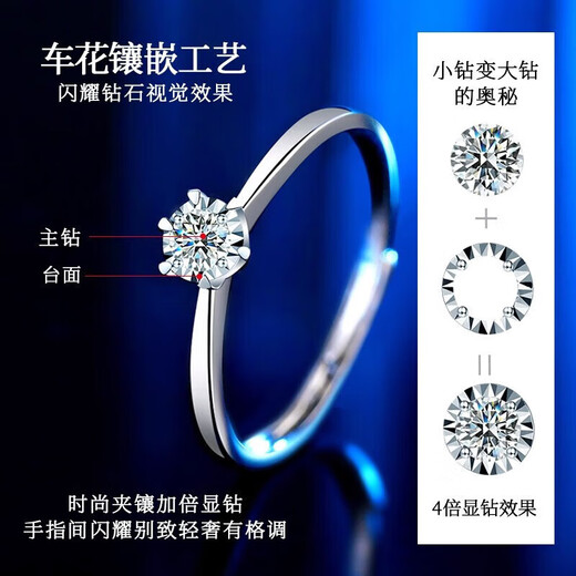CHINA GOLD six-claw diamond ring for women, solid silver fashion jewelry, birthday gift for girlfriend and wife, exquisite and high-end wedding anniversary, solid silver six-claw diamond ring-10 points real diamond