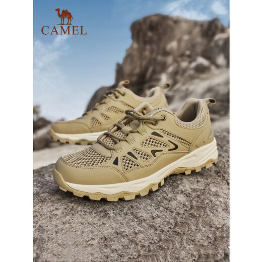 骆驼登山鞋新款运动透气网面防滑防撞耐磨减震户外徒步鞋 A11303O6291，白/浅粉，女款 38