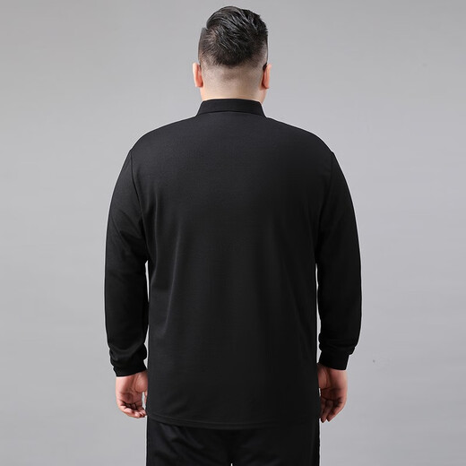 Fat big-size men's autumn and winter long-sleeved T-shirt loose lapel middle-aged men 300 Jin [Jin equals 0.5 kg] Add fat fat man plus velvet polo shirt <11980 models> Spring and autumn style/black 7XL recommended weight 240-250