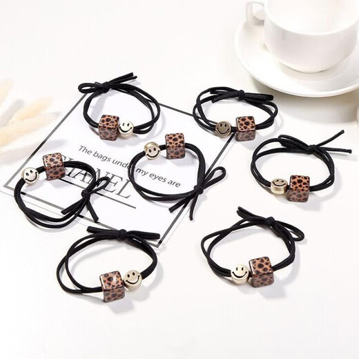 Jieweiyi headband women's high-end rubber band hair leather case Korean sweet high ponytail hair accessories simple hair rope head accessories BH-FQ square smiley face 2 pieces