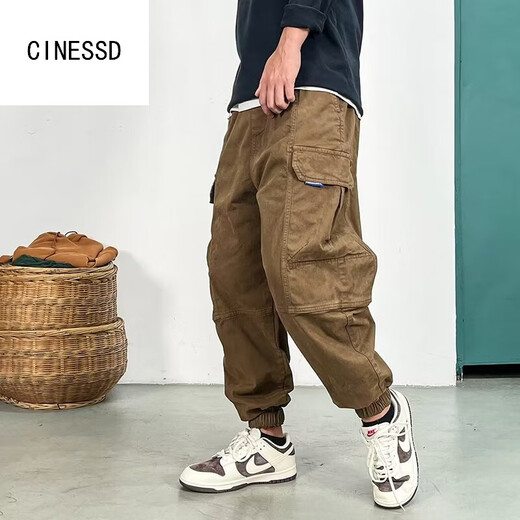 CINESSD2024新款日系潮牌工装裤男宽松百搭休闲束脚裤ins余文乐同款裤子 688款灰色 M 160-170CM 100-115斤