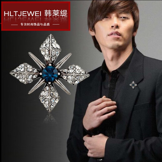 韩莱缇（HANLAITI）时尚男士胸针胸花复古十字架领针衬衫领扣英伦领夹西服徽章别针潮 金色 KY0410