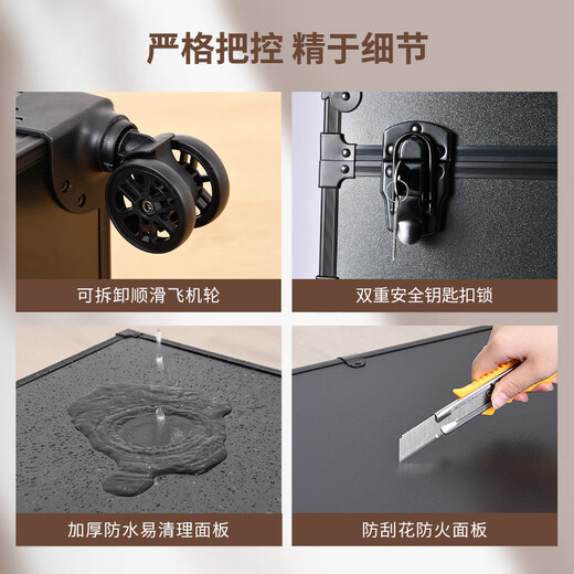 Qilong new makeup box professional makeup artist trolley box with light 2025 large capacity high-end bridal cosmetics storage box black upgraded charging model four layers 6 lights