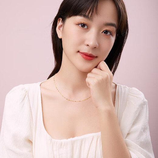 Saturday blessing 18K gold necklace women's lips chain plain chain colored gold necklace birthday gift gorgeous K yellow about 40+5cm